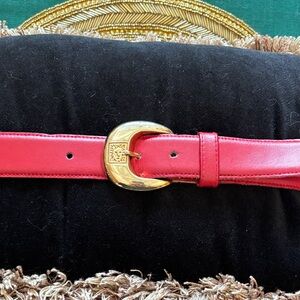 Anne Klein Red leather Belt with Gold Buckle